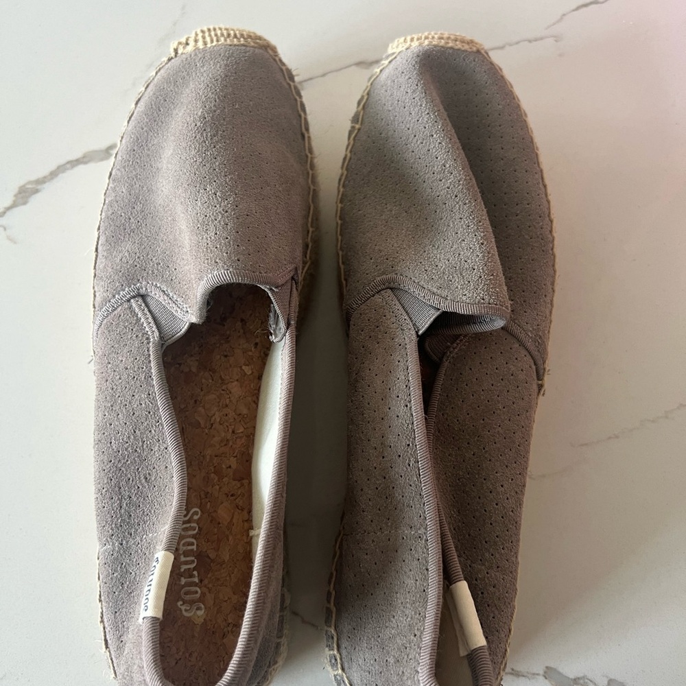 Soludos Gray Leather Espadrilles